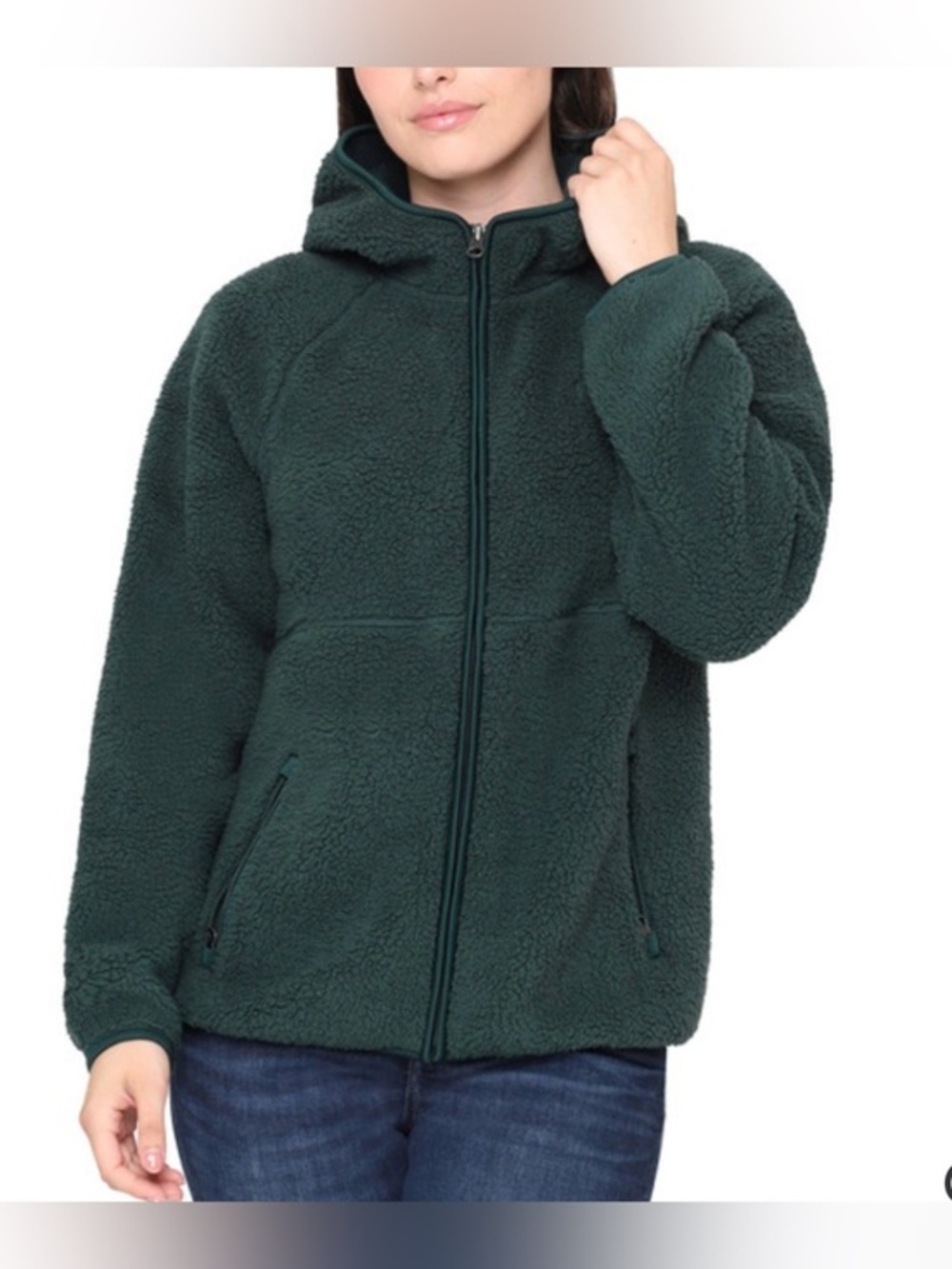 Sherpa Hoodie Full Zip Jacket in Deep Green NWOT Size Small